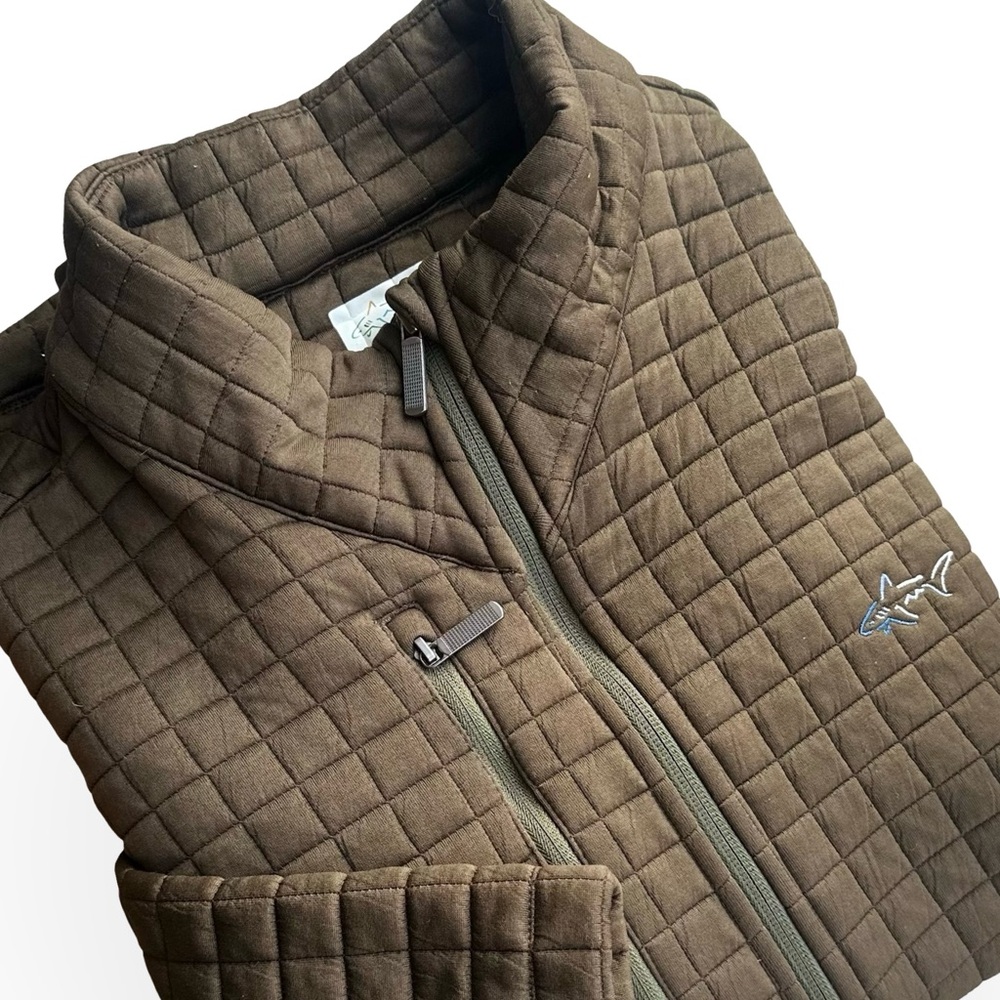 Greg Norman Quilted Brown Zip Sweater 3 zipper Men’s Large jacket